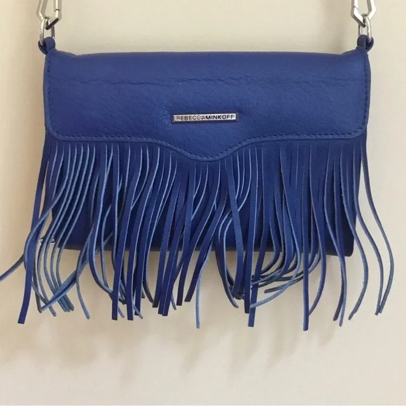 Rebecca Minkoff Blue Leather Fringe Case Mate Convertible Crossbody Bag Clutch - Picture 5 of 16